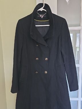 DKNY Black Double-Breasted Wool Pea Coat